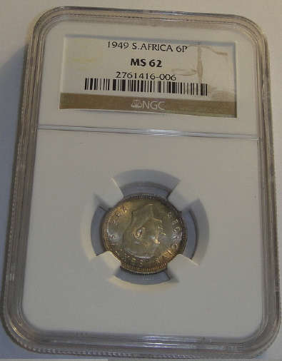 1949 Sixpence (6d): Union of South Africa: NGC graded MS62