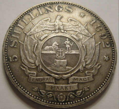 1892 Paul Kruger ZAR Crown (5/- Double Shaft) : Extremely Fine details