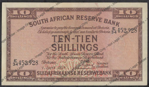 Union of South Africa: Ten Shillings: J Postmus : 4 April 1938 : Uncirculated