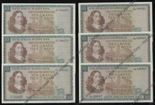 TW de Jongh: Six R10 notes of 1966 & 1975  with close serial numbers