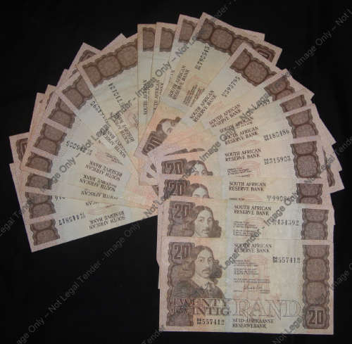 Collection of 21 Gerhard de Kock R20 notes of 1984