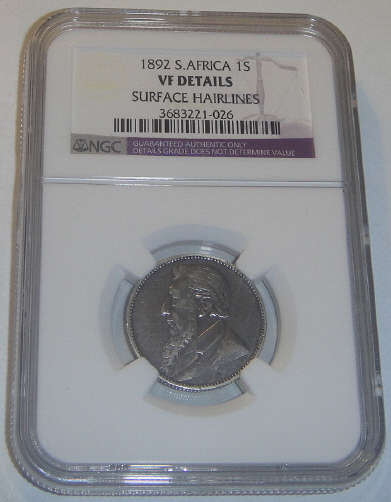1892 Shilling (1/-) : Paul Kruger ZAR: NGC graded VF details
