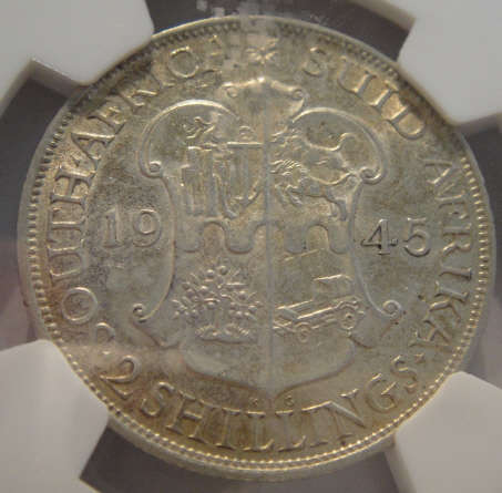 1945 Two-Shilling (2/-) : Union of South Africa: NGC graded AU53