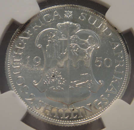 1950 Two-Shilling (2/-) : Union of South Africa: NGC graded PF63 (PROOF)