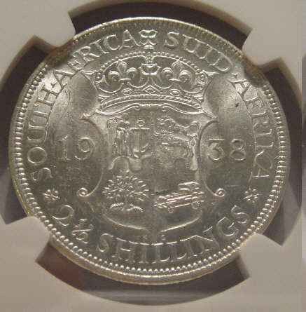 1938 Half Crown (2/6-) : Union of South Africa: NGC graded AU55