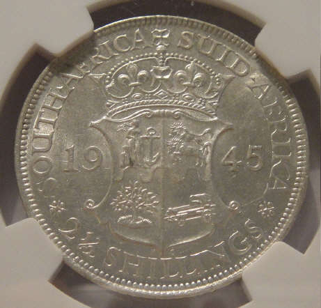 1945 Half Crown (2/6-) : Union of South Africa: NGC graded AU55