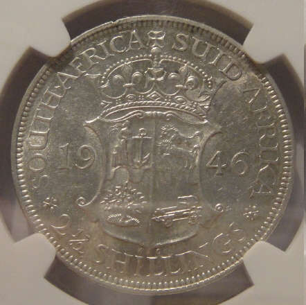 1946 Half Crown (2/6-) : Union of South Africa: NGC graded AU53