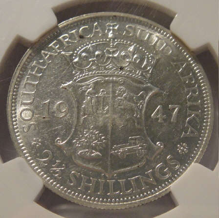 1947 Half Crown (2/6-) : Union of South Africa: NGC graded XF45