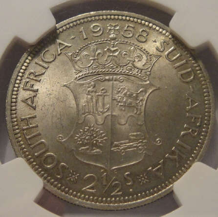 1958 Half Crown (2/6-) : Union of South Africa: NGC graded MS62 (MINT STATE)