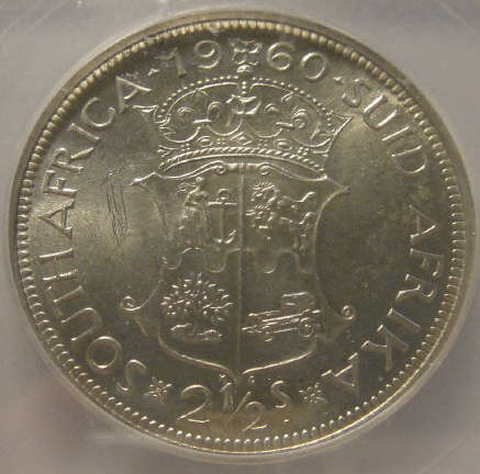 1960 Half Crown (2/6-) : Union of South Africa: ICG graded MS64 (MINT STATE)