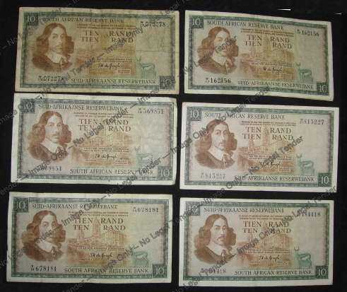Six RELACEMENT R10 notes of TW de Jongh (W13, 2 x W14, W17, W21 and W22)