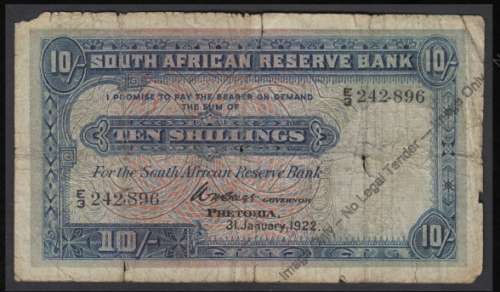 WH Clegg: Ten Shilling Banknote of 31 January 1922. Our FIRST 10-shilling banknote