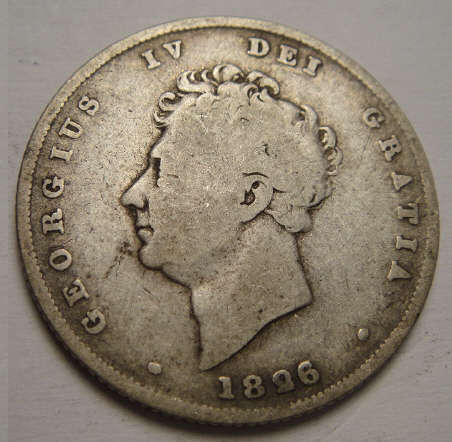 1826 Sterling Silver Shilling (1/-) : King George IIII : Great Britain