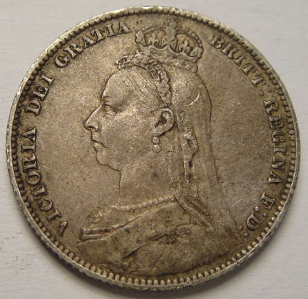 1890 Sterling Silver Shilling (1/-) : Queen Victoria : Great Britain