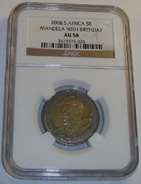 2008 Nelson Mandela 90th Birthday Commemorative R5 : NGC graded AU58