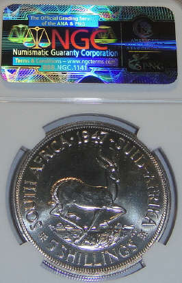 1947 Crown (Silver 5/-) : Union of South Africa: NGC graded PROOF 64 (PF64)