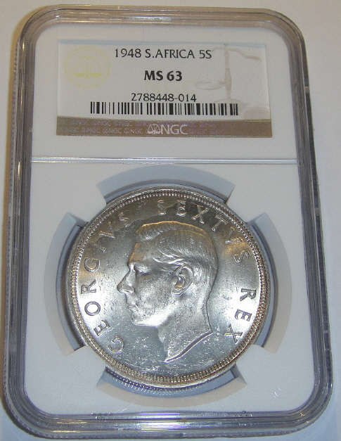 1948 Crown (5 Shilling) : Union of South Africa: NGC graded MS63 (Mint State)
