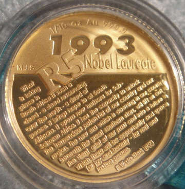 24ct GOLD: 2007 Tenth Ounce: F W de Klerk : GOLD Proof R5 Protea