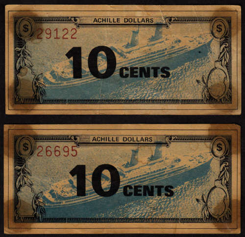 Achille Lauro Dollars : Two Ten Cent Notes (High Jacked Passenger Ship)