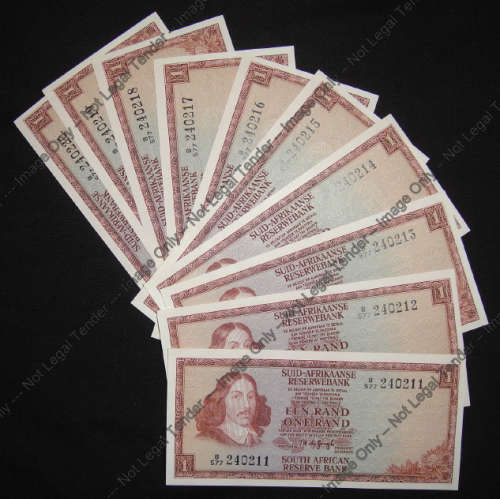 Serial Number run of 10 Consecutive TW de Jongh R1 notes (B577 240211 to B577 240220)