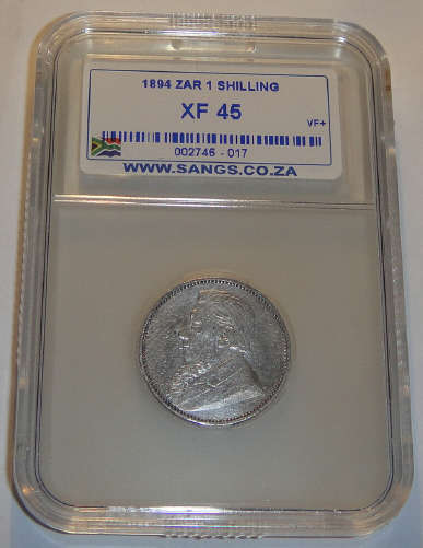 1894 Shilling (1/-) Paul Kruger ZAR: Sangs graded XF45