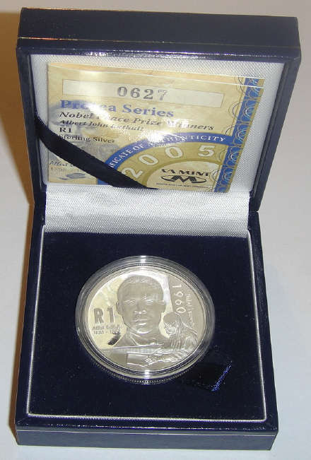 2005 Silver Proof R1 Protea: Boxed with Certificate of Authenticity: Albert Luthuli