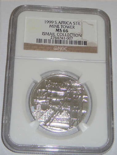 1999 Silver Proof Protea R1 (Gold Mining): NGC graded MS66