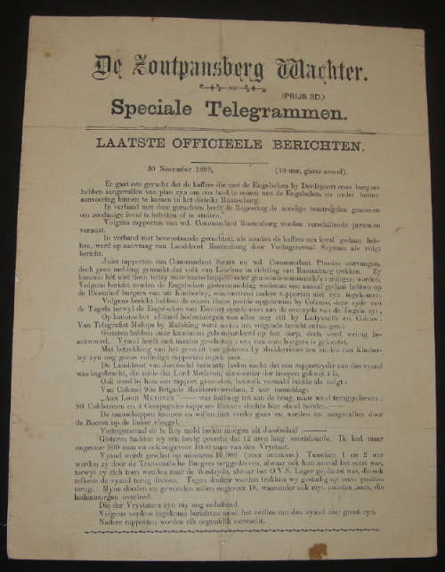 Anglo Boer War Newspaper (Pietersburg): De Zoutpansberg Wachter 30 November 1899