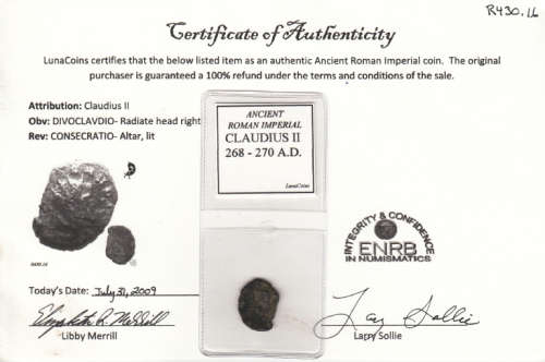 Ancient Rome: Emperor Claudius II (268-270 A.D.) with Certificate of Authenticity