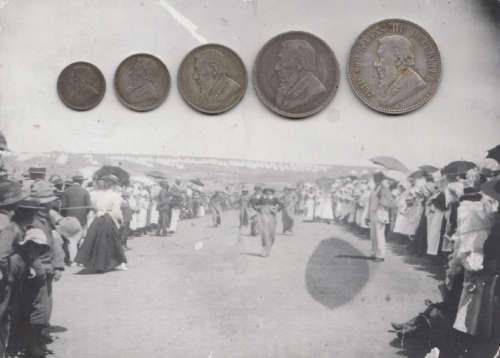 Boere Sport in Konsentrasie Kamp Photo  with 1896 SILVER Paul Kruger ZAR Coin Set