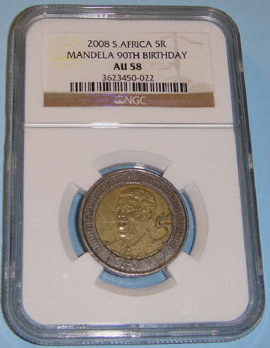 2008 Nelson Mandela 90th Birthday R5: NGC Graded AU58