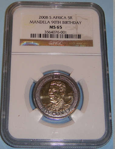 2008 Nelson Mandela 90th Birthday R5: NGC Graded MS65 (Mint State)