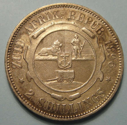 1896 Two-Shilling (Silver 2/-) of Paul Kruger Z.A.R.