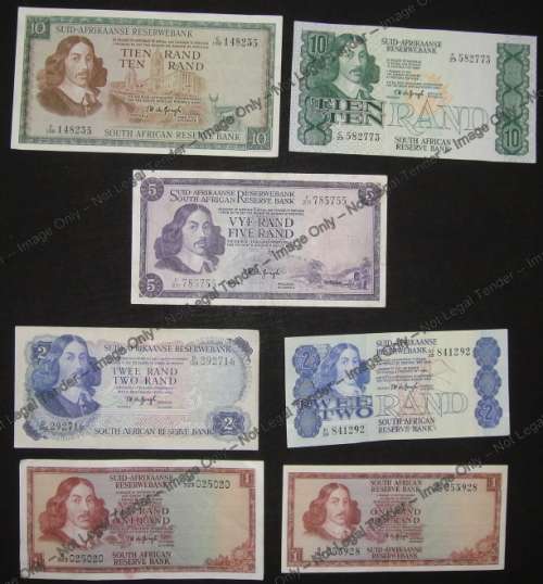 Jan van Riebeeck Bank Note Type Set of TW de Jongh (Three Sets available: Bid per Set)