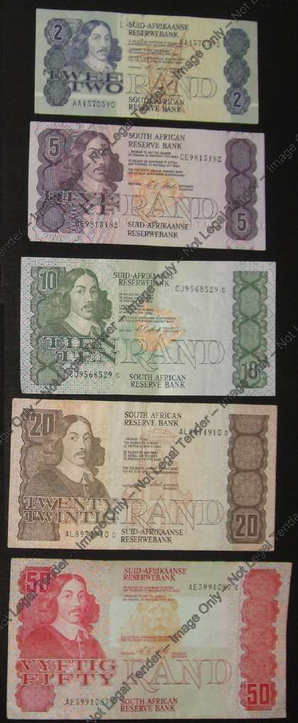 100% Complete Jan van Riebeeck Bank Note Type Set of Chris Stals (Five Sets available: Bid per Set)