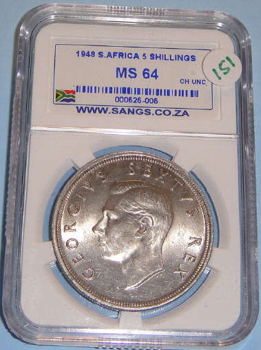 1948 Crown (5-Shilling) : Union of South Africa: Sangs graded MS64