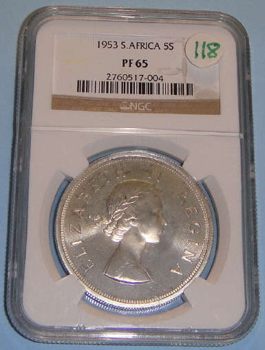 1953 Crown (5-Shilling) : Union of South Africa: NGC graded PROOF 65