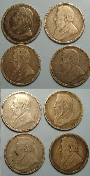 Eight 1896 Paul Kruger ZAR Silver Sixpences (Bid per coin to take all 8)