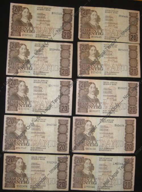 Ten Jan van Riebeeck R20 notes of the 1980s
