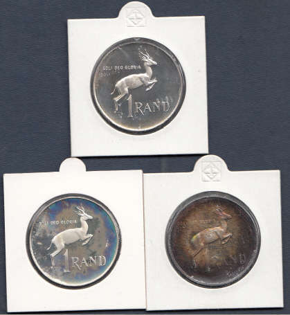 Three PROOF SILVER R1 coins of the RSA (Bid per coin to take all 3)