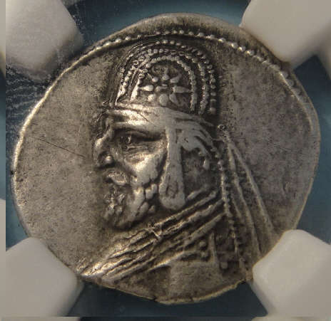 Parthian Kingdom Mithradates III c87-80BC Silver Drachm: NGC graded Choice Very Fine