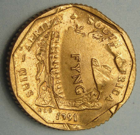 FACINATING ERROR COIN: 1991 RSA 10c overstruck with a Krugerrand die?