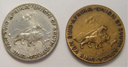 Twin Medallion Set in Copper & Silver: 1937 Coronation of King George VI