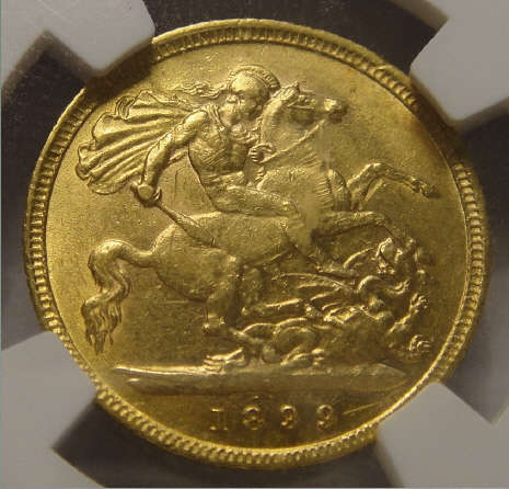 1899 GOLD Victorian Half Sovereign : NGC graded AU details