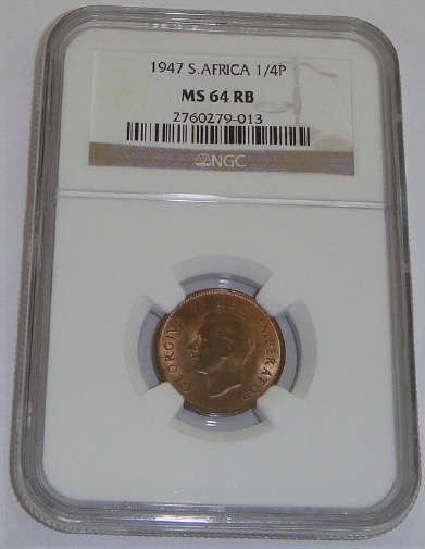 1947 Quarter Penny (Farthing) Union of South Africa: NGC graded MS 64 RB