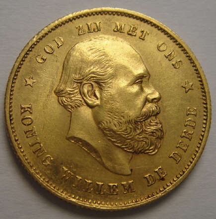 1876 GOLD 10-Gulden : King Willem III of the Netherlands