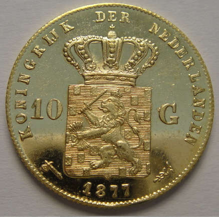 1877 dated GOLD 10-Gulden : King Willem III of the Netherlands (Proof-like?)