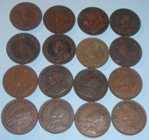 Sixteen well-circulated Farthings of King George V (1923-1935) of the Union of South Africa