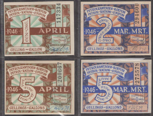 Union of South Africa: Four old Petrol Ration Coupons of 1946