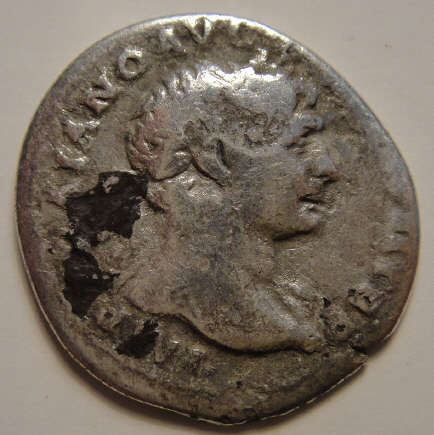 Ancient Roman Coin : SILVER DENARIUS of Emperor Trajan (98--117 AD)